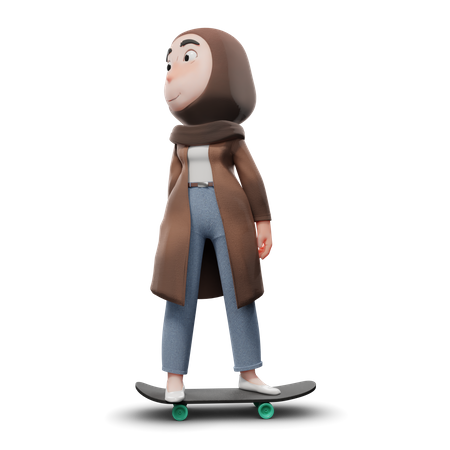 Skate bonito da menina do hijab  3D Illustration