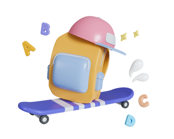 Skateboard With Back To School  3D Icon