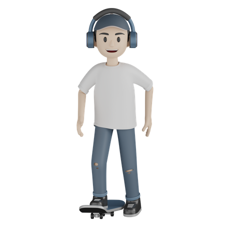 Skateboarder L Listening Music While Skateboarding  3D Illustration