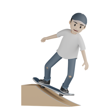 Skateboarder skateboarding On Ramp  3D Illustration