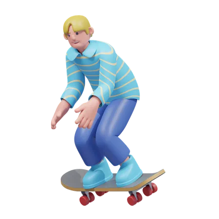 Skateboarding Enthusiast In Motion  3D Illustration