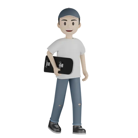 Skater Holding Skateboard  3D Illustration