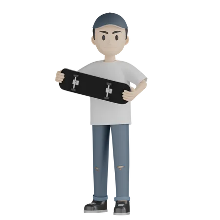 Skater Holding Skateboard  3D Illustration