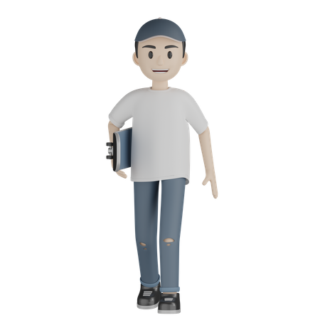 Skater sosteniendo patineta  3D Illustration