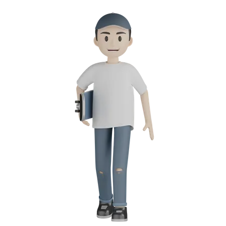 Skater sosteniendo patineta  3D Illustration