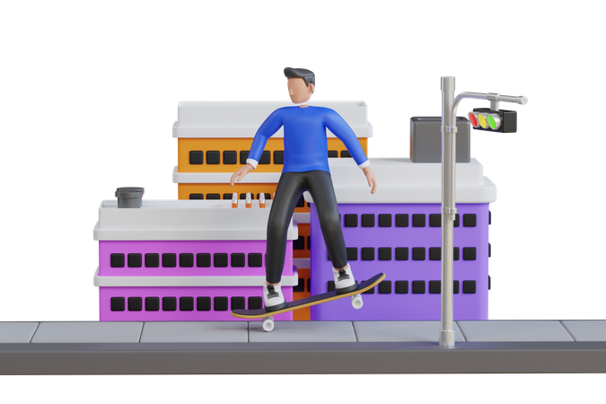 Skater Riding On Skateboard In Urban Area  3D Icon