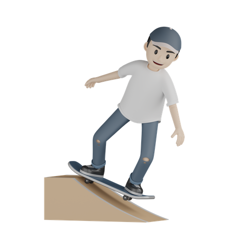 Skateboarder skateboard sur rampe  3D Illustration