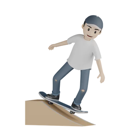 Skatista andando de skate na rampa  3D Illustration