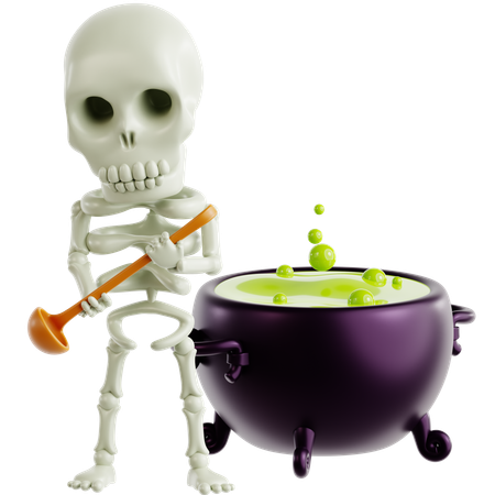 Skeleton in Cauldron  3D Illustration