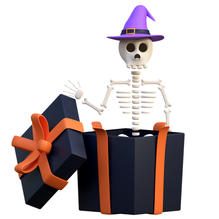 Skeleton In The Giftbox  3D Icon