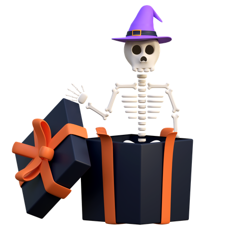 Skeleton In The Giftbox 3D Icon