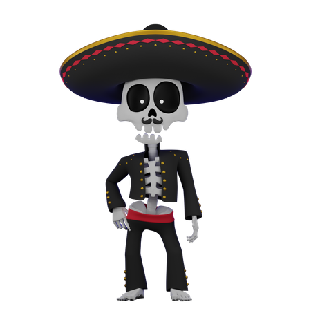 Skeleton Mexican Sombrero 3D Illustration