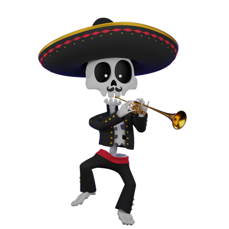 Skeleton Playing Trumpet  3D Illustration