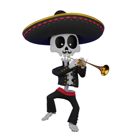 Skeleton Playing Trumpet  3D Illustration