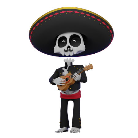 Skeleton Playing Ukulele  3D Illustration