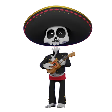 Skeleton Playing Ukulele  3D Illustration