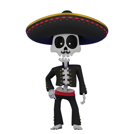 Mexikanischer Sombrero mit Skelett  3D Illustration