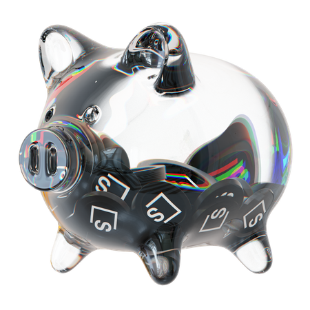 Skl Clear Glass Piggy Bank With Decreasing Piles Of Crypto Coins  3D Icon