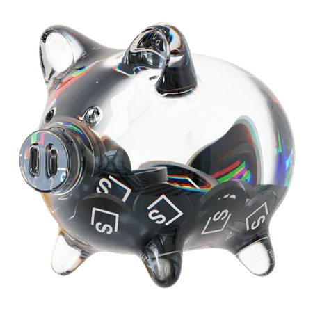 Skl – Sparschwein aus klarem Glas mit abnehmendem Stapel an Kryptomünzen  3D Icon