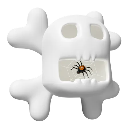 3 D Halloween Holiday Party With Spider And Spider Web In Mouth Skull Skeleton Isolated 3D Icon