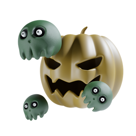 Skull and scary pumpkin  3D Icon