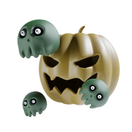 Skull and scary pumpkin  3D Icon