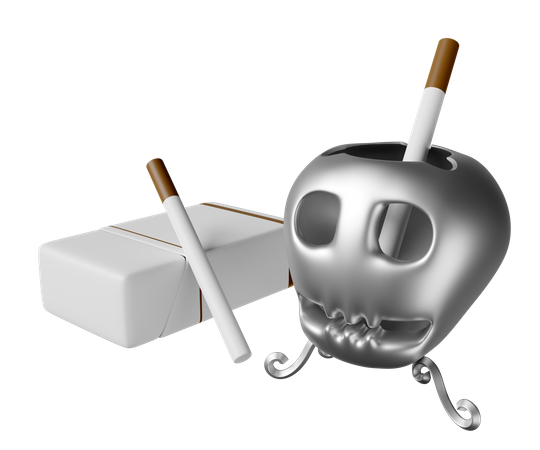 Skull Ashtray With Cigarette Pack  3D Icon