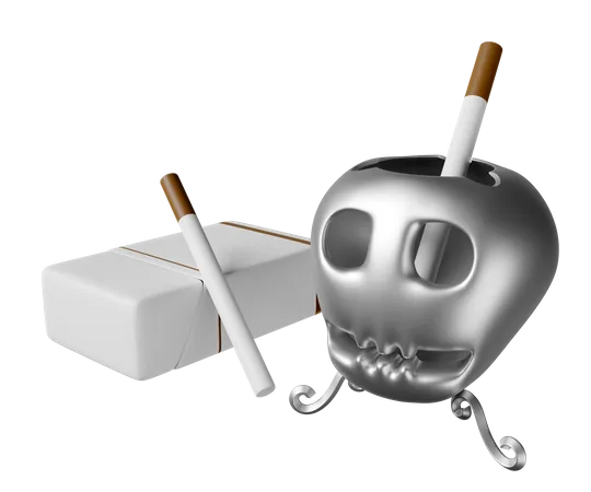 Skull Ashtray With Cigarette Pack  3D Icon