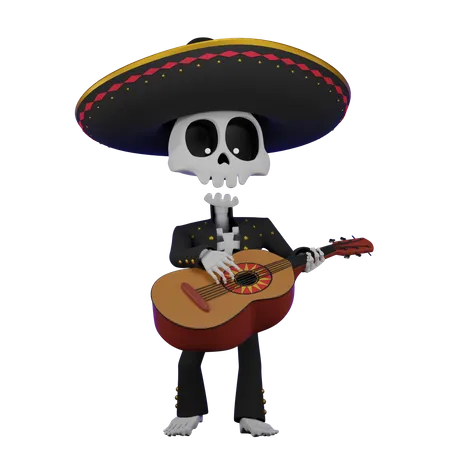 Skull Guitarist 3D Illustration
