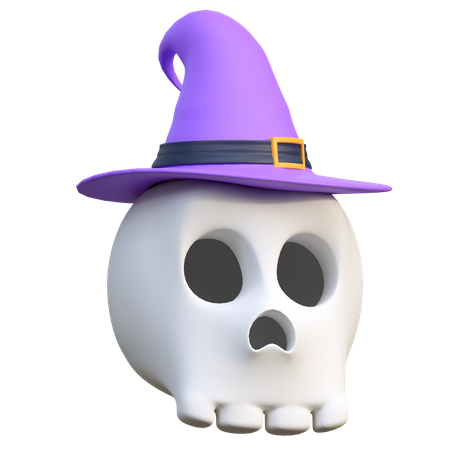 Skull Wearing Witch Hat 3D Icon