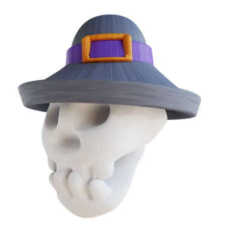 3 D Illustration Cute Skull With Witch Hat 3D Icon