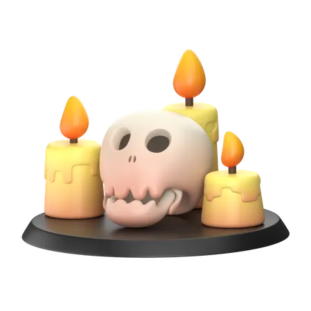 Skull With Candle 3 D Halloween Illustration Pack 3D Icon