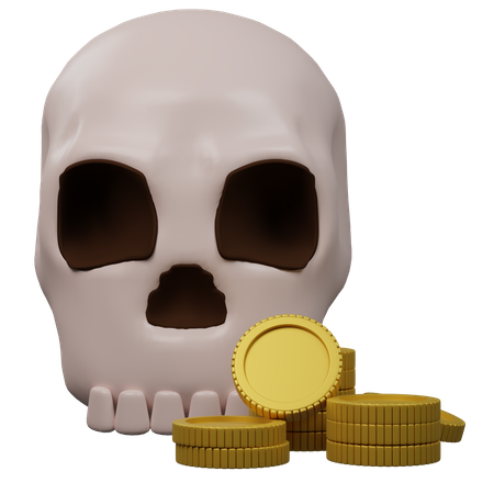 Skull With Coins  3D Icon