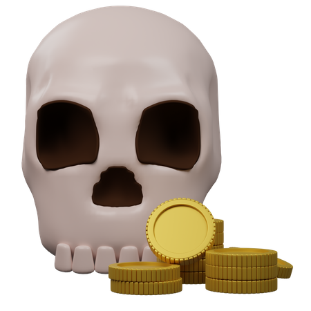 Skull With Coins 3D Icon