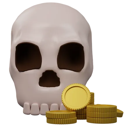 Skull With Coins  3D Icon