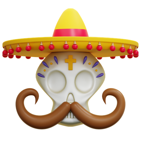 Skull With Mustache  3D Icon