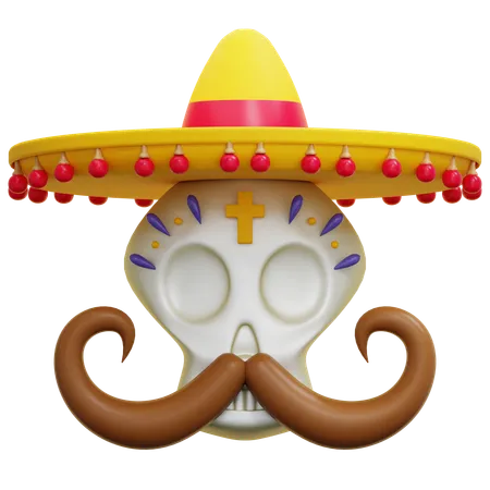 Skull With Mustache  3D Icon