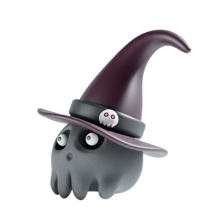 Skull With Witch Hat  3D Icon