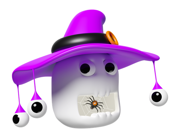 Skull With Witch Hat  3D Icon