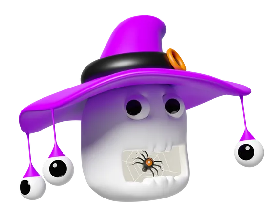 Skull With Witch Hat  3D Icon