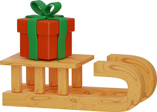 Sled With Gift Box  3D Illustration