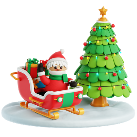 Sledge, Santa and Christmas Tree  3D Icon