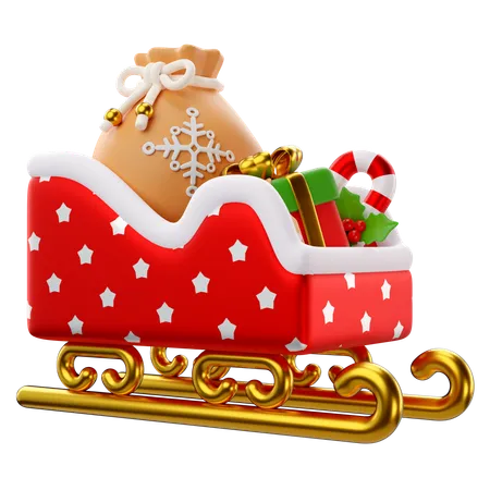 3 D Rendering Of Christmas Sleigh With Gifts Icon 3D Icon