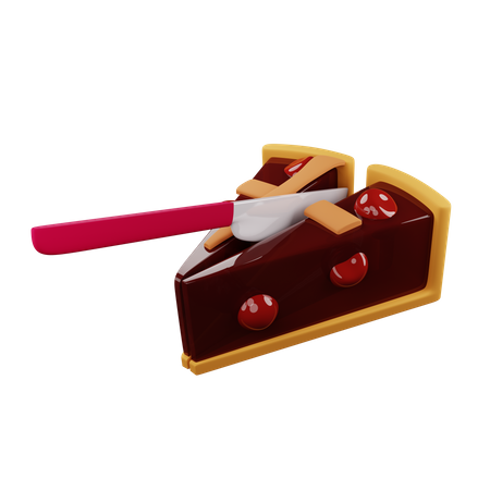 Slice of cherry pie cut in half with knife 3D Illustration