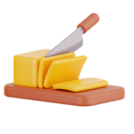 Sliced Butter with Knife on Wooden Board  3D Illustration