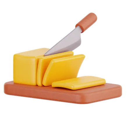 Sliced Butter with Knife on Wooden Board  3D Illustration