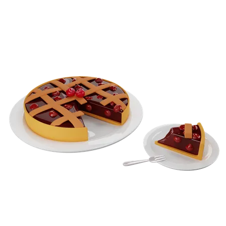 Sliced slice of cherry pie with a lattice crust served on a saucer  3D Illustration