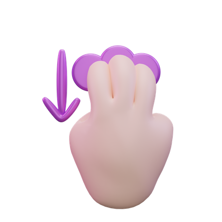 Slide Down Three Finger Hand Gesture  3D Icon