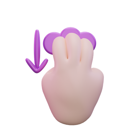 Slide Down Three Finger Hand Gesture 3D Icon
