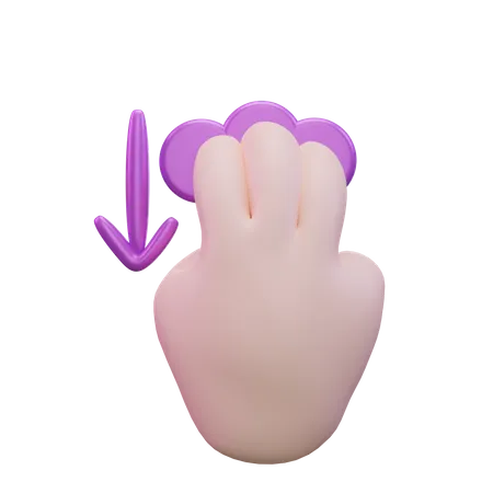 Slide Down Three Finger Hand Gesture  3D Icon